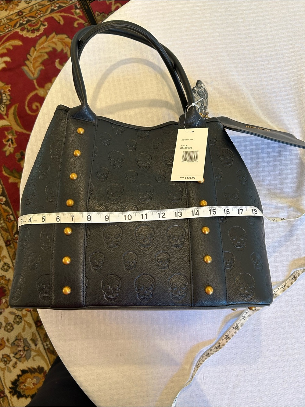 Betsey Johnson XOSTUDDY Large Black Tote Handbag with Skull Embossing BNWT - Picture 9 of 15